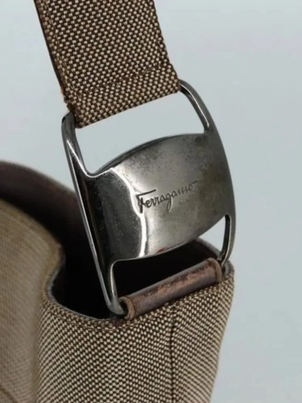 Salvatore Ferragamo Vala Shoulder Bag Canvas Brown Auth bs20980